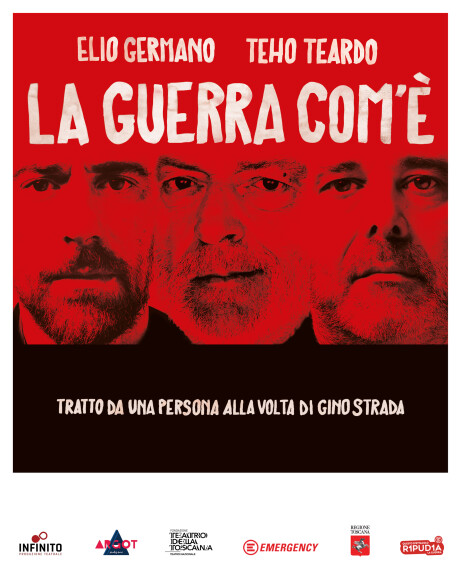 La locandina dello spettacolo "La guerra com'è" in cui Elio Germano dà voce a Gino Strada, accompagnato dalla musica di Teho Teardo